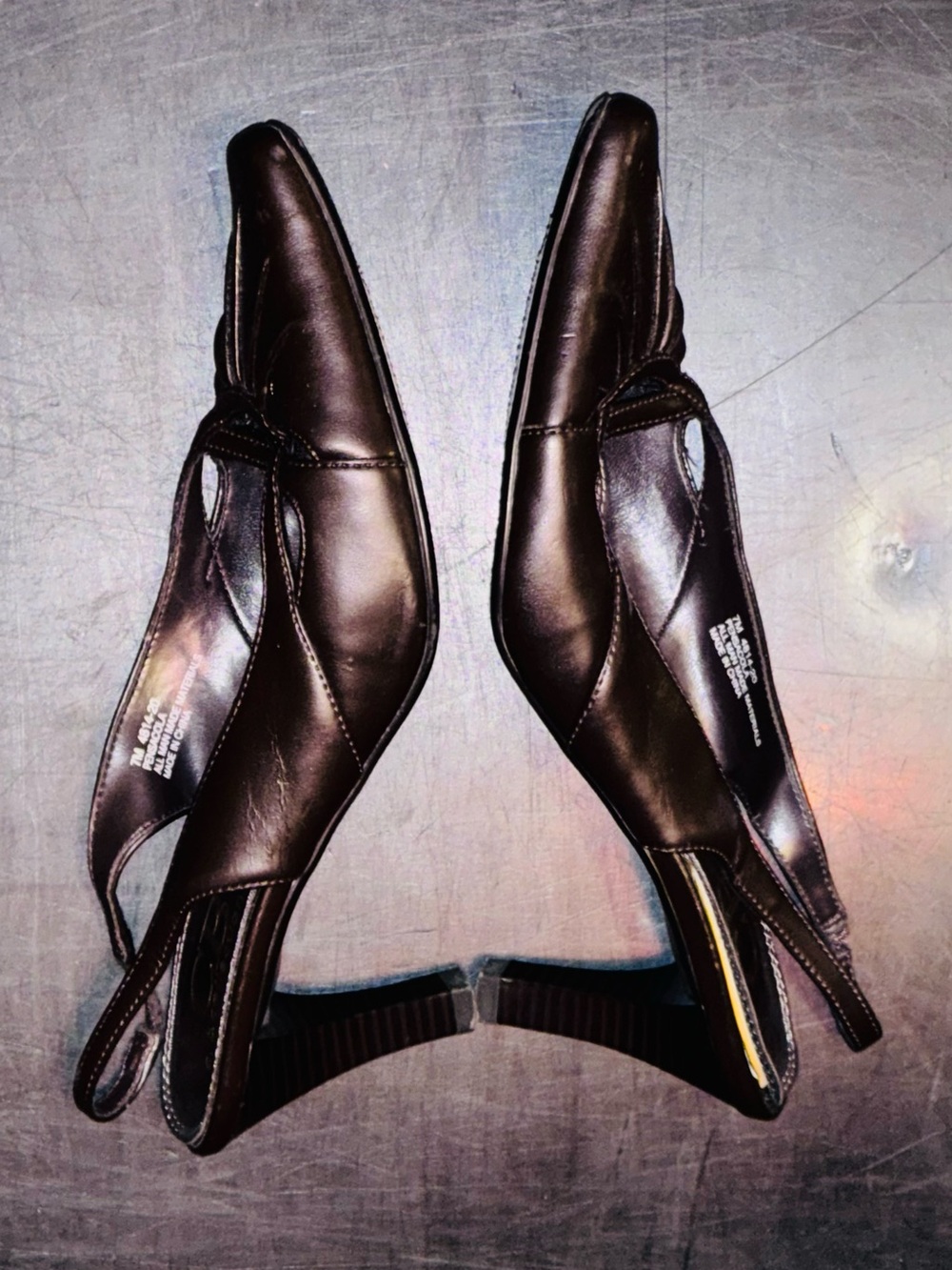 Vintage CB Collections Dark Brown Adjustable Slingback Heels size 7 Design Toe